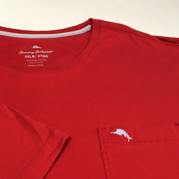 Tommy Bahama Men's Big & Tall 3XLB Bali Skyline Red Tee One Pocket w/Marlin Logo - Picture 1 of 15